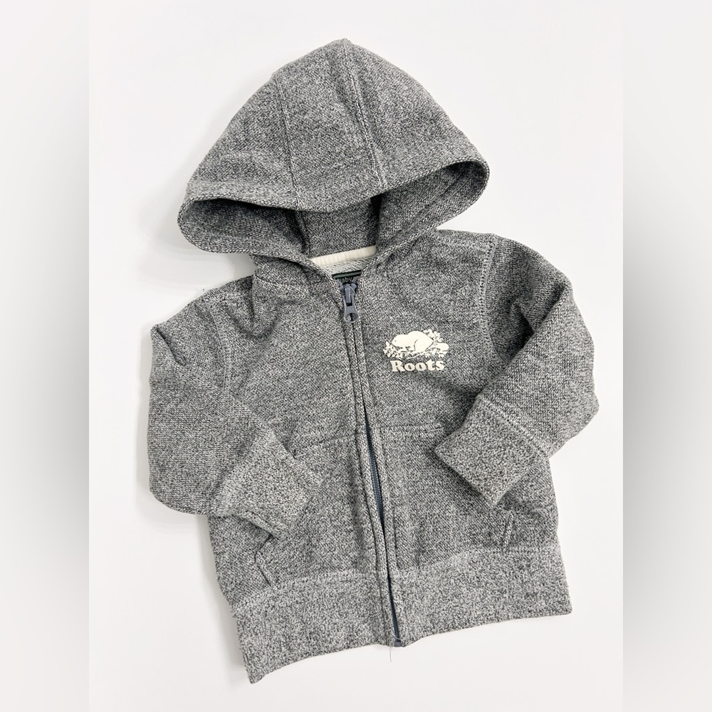 Baby Roots Salt and Pepper Zip Hoodie Grey 6-12 Months EUC